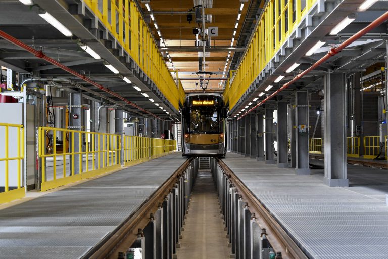Brussels , 27/04/2018
Press visit of STIB's new Marconi tram depot in the presence of Brussels Minister Pascal Smet
Pix : 
Credit : Frederic Sierakowski / Isopix