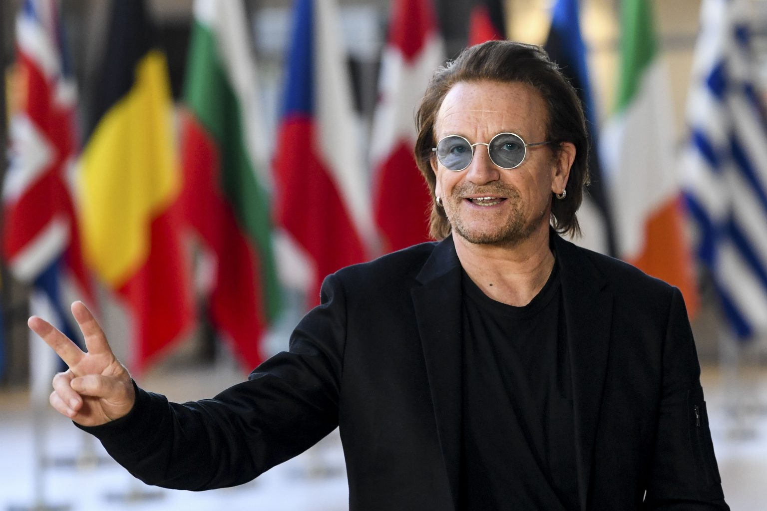 Brussels , 10/10/2018
President Donald Tusk meets with Paul Davis also known as Bono from the rock band U2 .
Pix : Bono
Credit : Frederic Sierakowski / Isopix