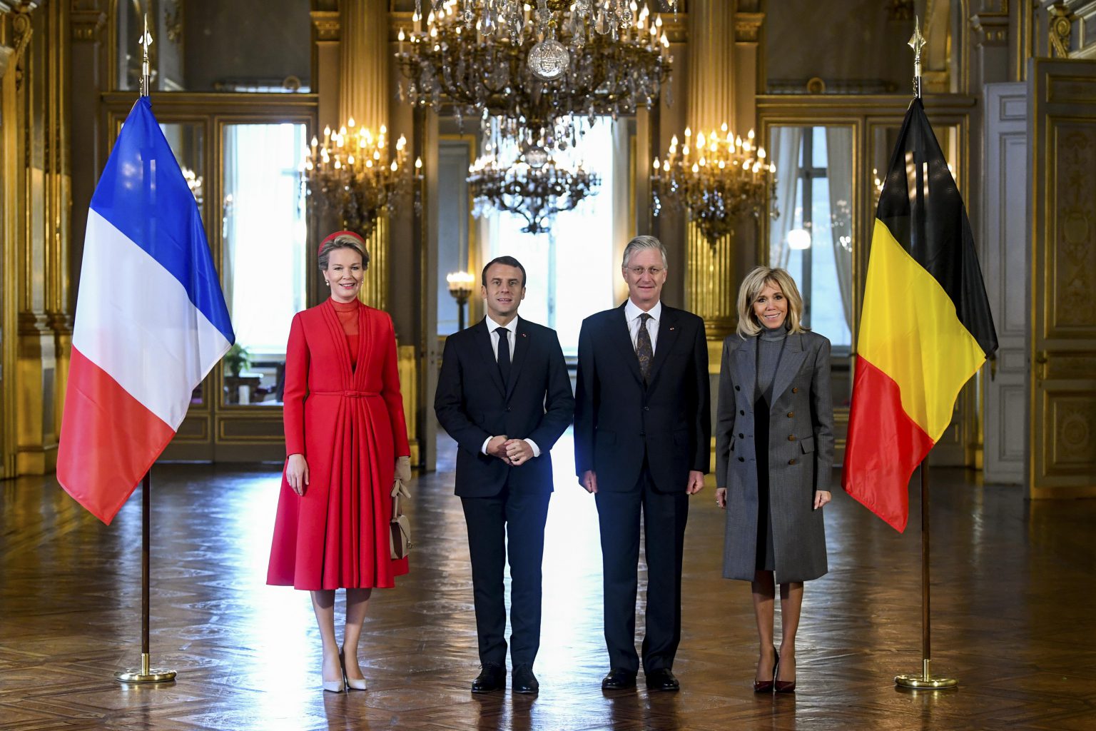 Brussels , 19/11/2018
Official state visit of French President Emmanuel Macron and his wife Brigitte Macron to the kingdom of Belgium . Official welcoming ceremony
Pix : Emmanuel Macron / King Philippe / Queen Mathilde / Brigitte Macron
Credit : Frederic Sierakowski / Isopix