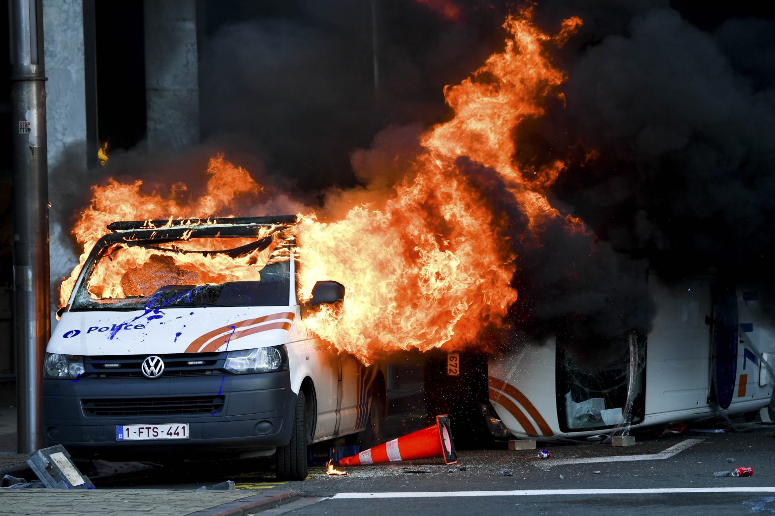 Brussels , 30/11/2018
Protest by the Yellow Vest movement that started out as a reaction against high fuel prices but has transformed into a stand against the general economical situation in Europe .
Pix :
Credit : Frederic Sierakowski / Isopix