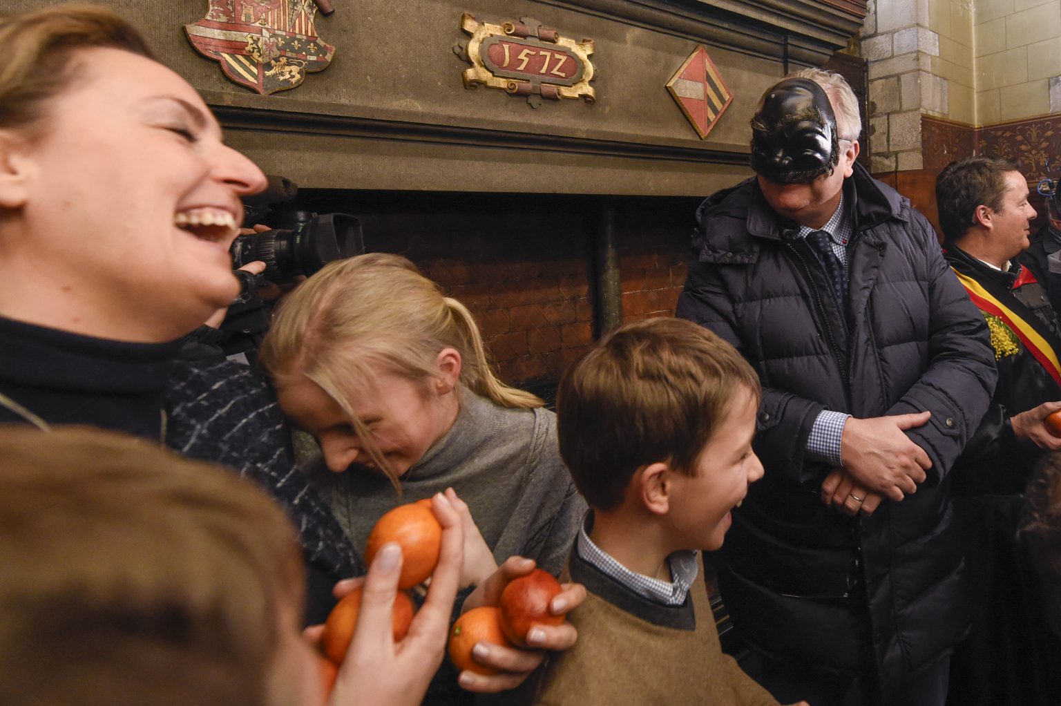 Binche (Belgium) 9 February 2016
Prince Laurent of Belgium and his family attend the Carnival of Binche
Pix...  Prince Laurent / Princess Claire / Princess Louise / Prince Aymeric / Prince Nicolas
Credit Frederic Sierakowski / Isopix