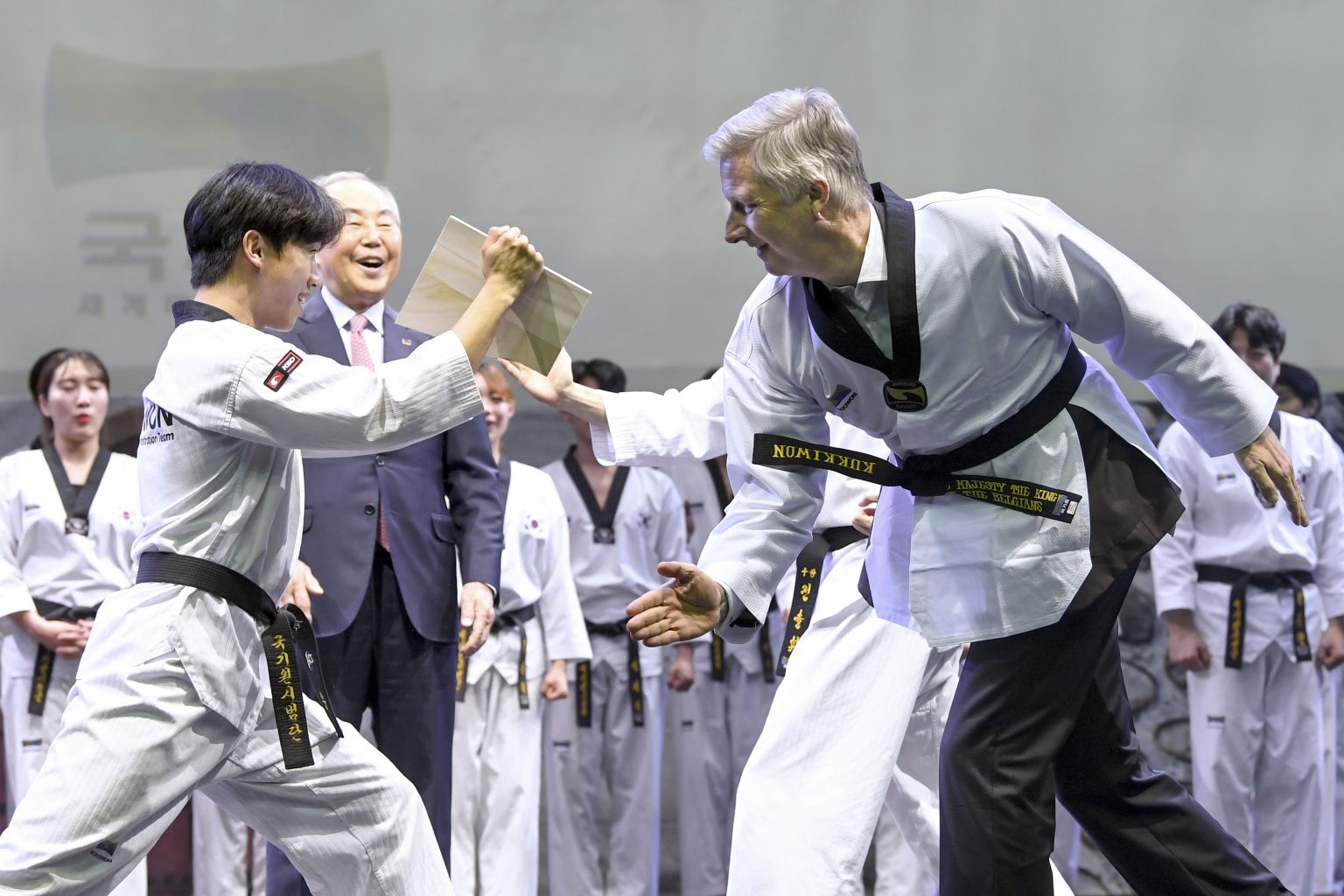 Seoul Korea , 27/03/2019
State Visit to the republic of Korea of their Majesties The King and the Queen of the Belgians. Visit of Kukkiwon and Taekwondo Demonstration
Pix : King Philippe
Credit : Frederic Sierakowski / Isopix
