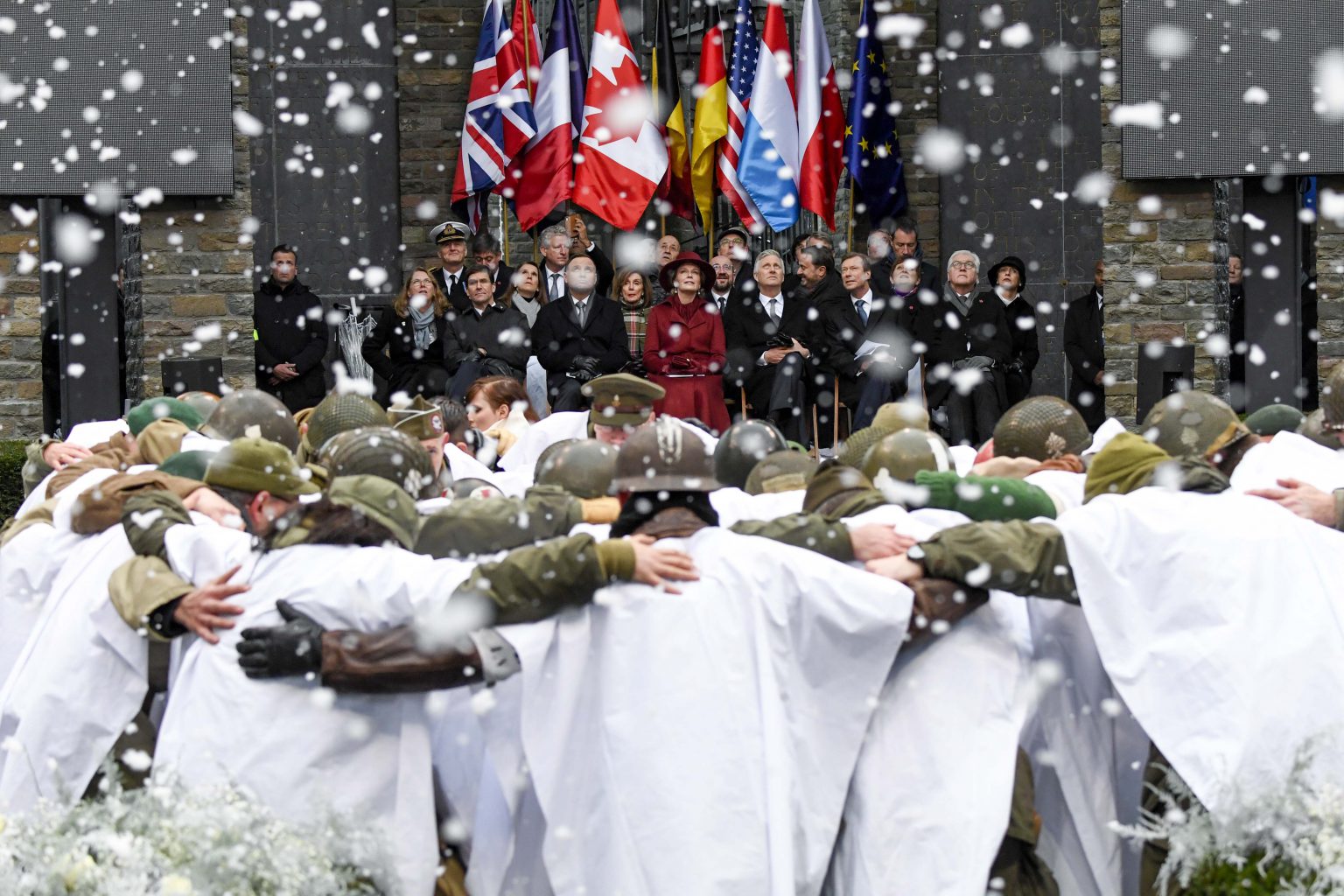 Bastogne , 16/12/2019
Their Majesties the King and the Queen attend the Commemoration of the 75th anniversary of the Battle of the Bulge.
Pix : King Philippe , Queen Mathilde , Charles Michel , Koen Geens , Sophie Wilmes , Pieter de Crem , Jan Jambon , Hendrik Luxembourg , Frank-Walter Steinmeier , Nancy Pelosi , Mark T Esper
Credit : Frederik Sierakowski / Isopix