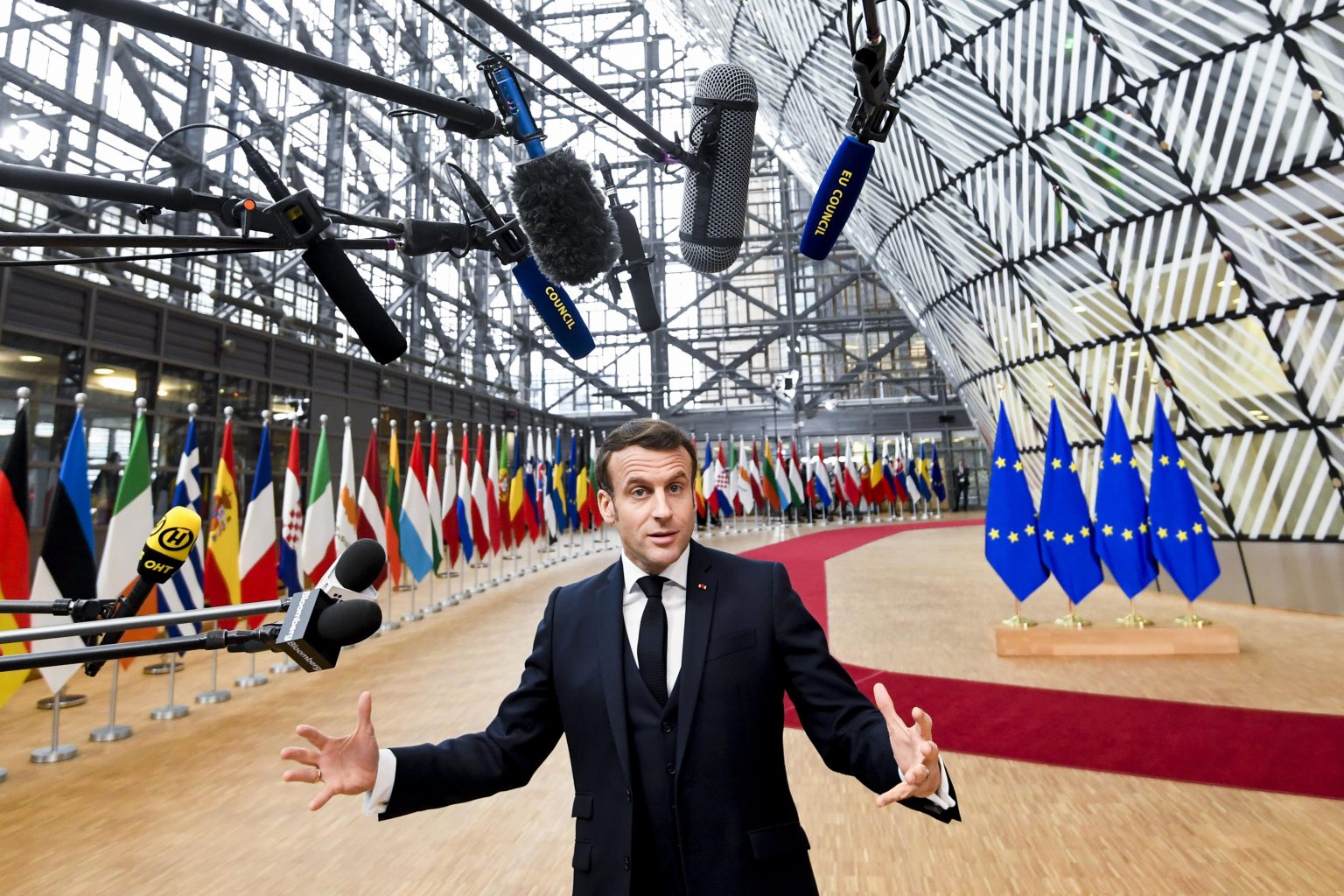 Brussels , 20/02/2020
Special European Council meeting in Brussels. EU heads of state or government gather for a special meeting to discuss the EU’s long-term budget for 2021-2027. 
Pix : Emmanuel Macron
Credit : Philip Reynaers / Pool / Isopix