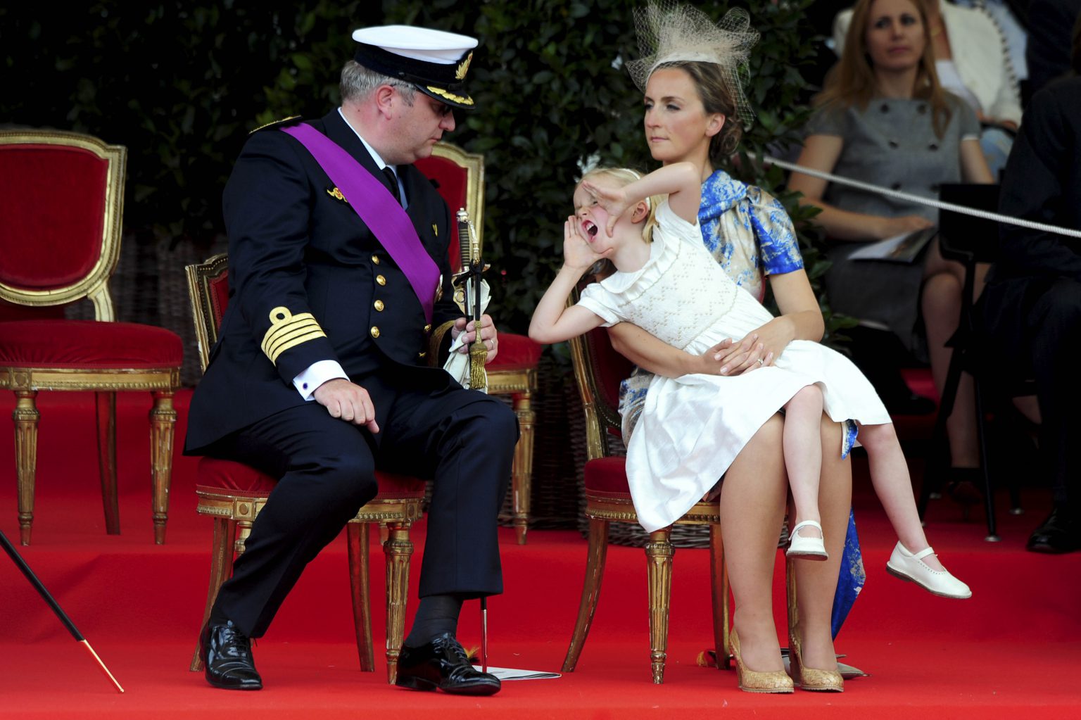 Brussels , 21/07/09 Belgian National Day with military parade in front of the Royal Palace. The whole Royal Family attended on the event.
 Picture:  Princess Clair / Prince Laurent / Louisa Maria
Credit: Sierakowski / Isopix