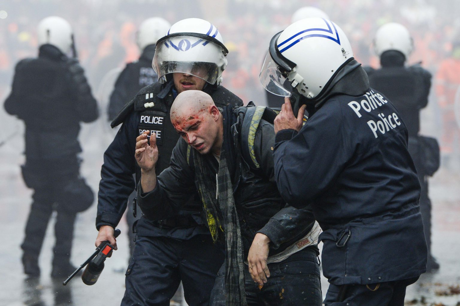 Brussels November 6, 2014 
Demonstration of the belgian trade unions to protest against the new government 
Credit Frederic Sierakowski / Isopix
 *** local caption *** 22014558